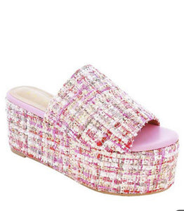 Pink Tweed Platform Sandals